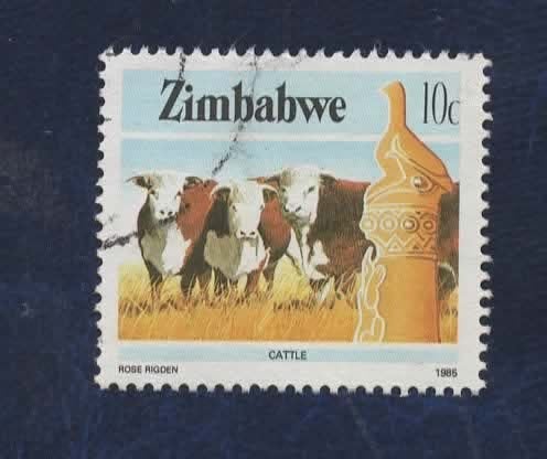 Fauna - Dieren - Koeien - Zimbabwe - gebr, Ophalen of Verzenden, Gestempeld, Dier of Natuur