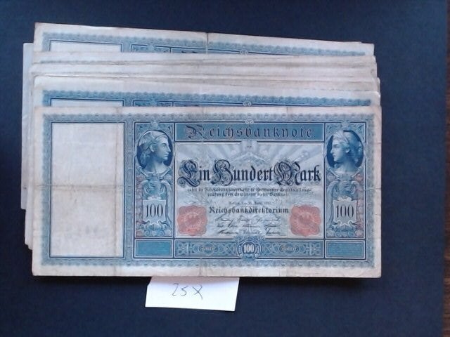 bankbiljetten Duitsland 100 M (25 stuks, ook los), Ophalen of Verzenden, Duitsland