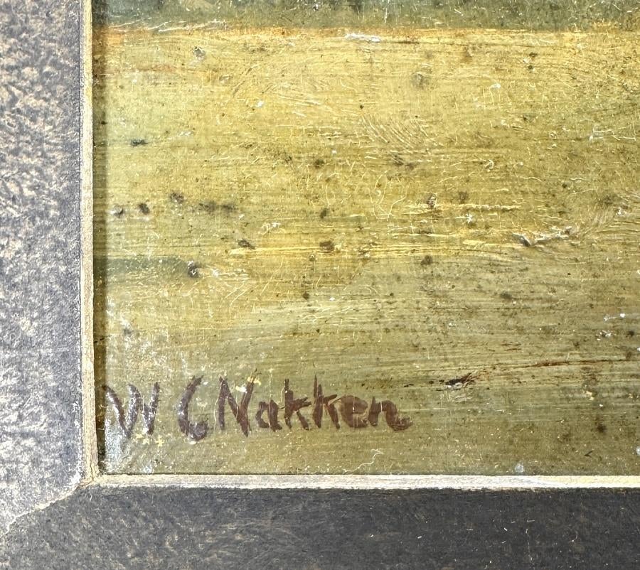 1137. Olieverfschilderij met rustende trekpaarden, Antiek en Kunst, Ophalen of Verzenden
