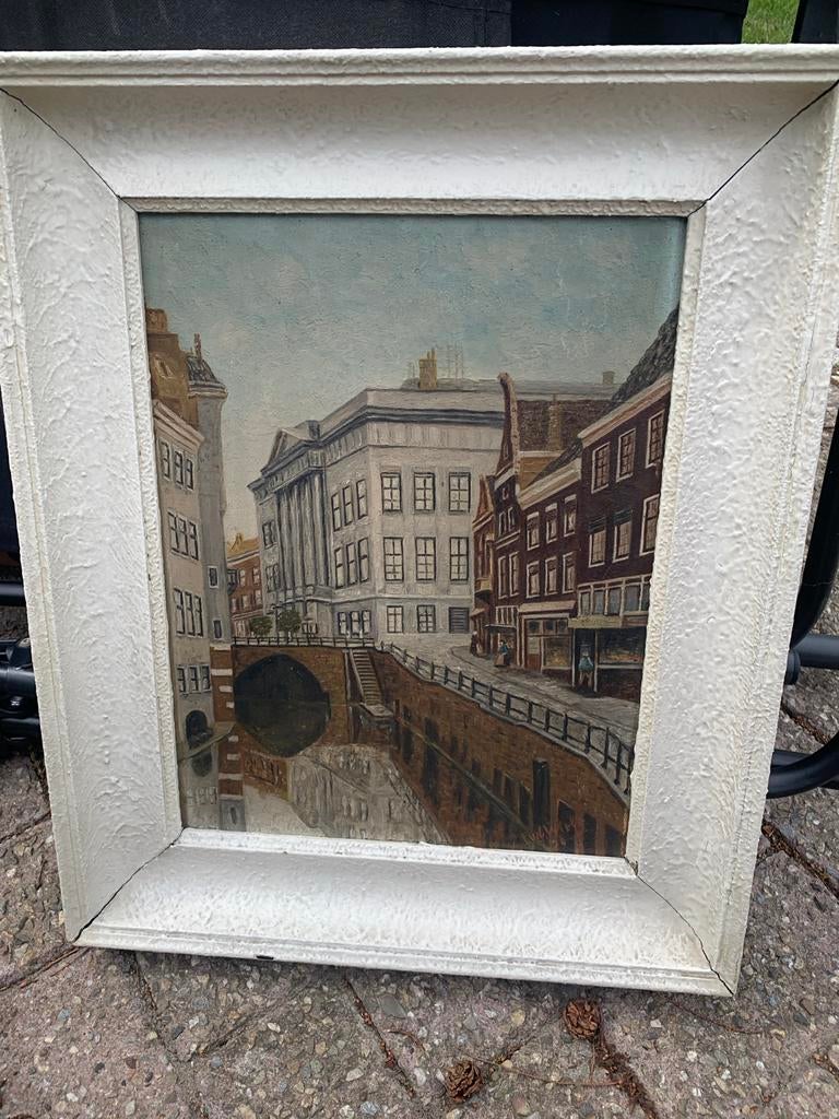 Schilderij gracht met gebouwen, 42x52 cm, Ophalen