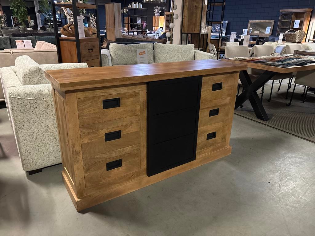 Dressoir 160cm Mangohout - Outlet Item, Ophalen of Verzenden, Gebruikt, 25 tot 50 cm, 150 tot 200 cm