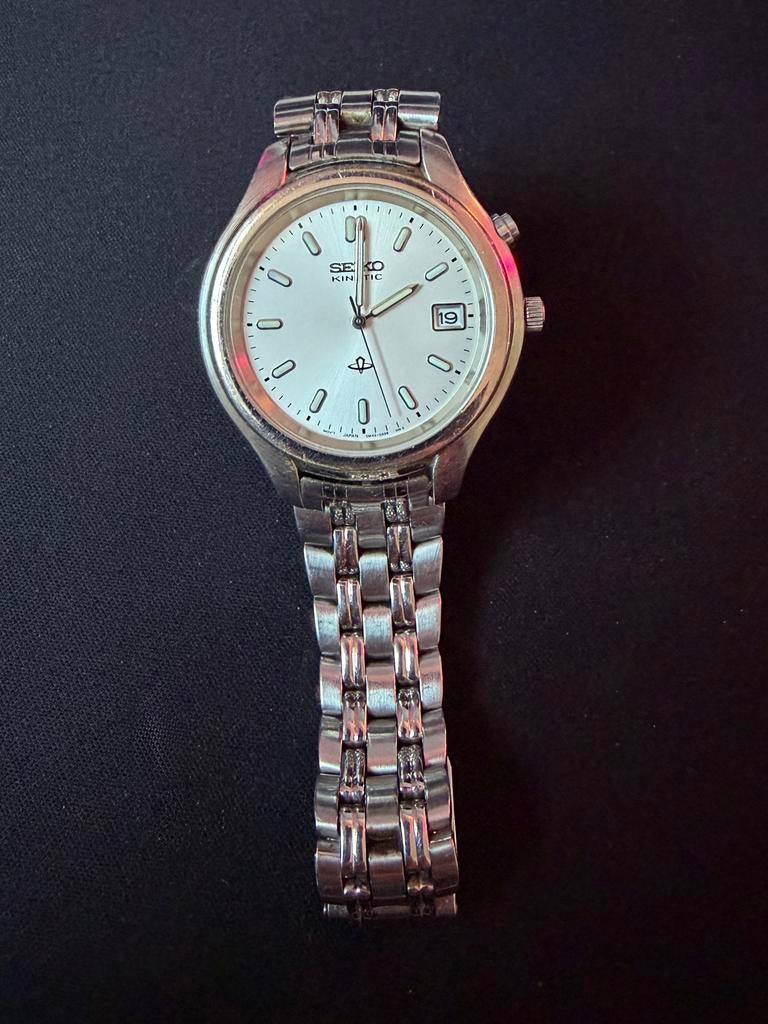 Seiko Kinetic Horloge met 5M62A Movement, Gebruikt, Staal, Polshorloge, Ophalen of Verzenden