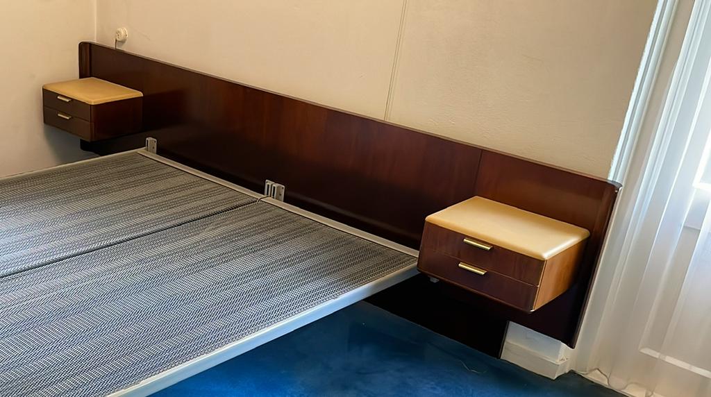 Vintage hoofdbord met nachtkastjes voor 160 bed, mid century, Ophalen, Mid century, Bruin, Tweepersoons