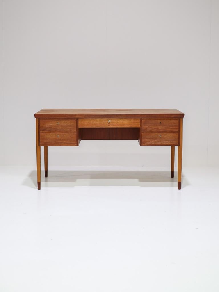 Vrijstaand bureau Deens teak vintage 1960s, Ophalen, -, -, Zo goed als nieuw