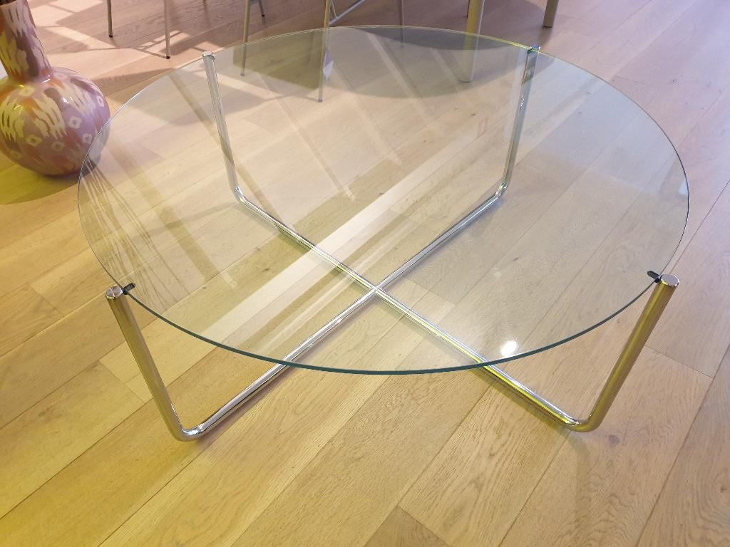 Salontafel Gispen 417 XL model 110cm doorsnede, Ophalen, Rond, Zo goed als nieuw, Glas