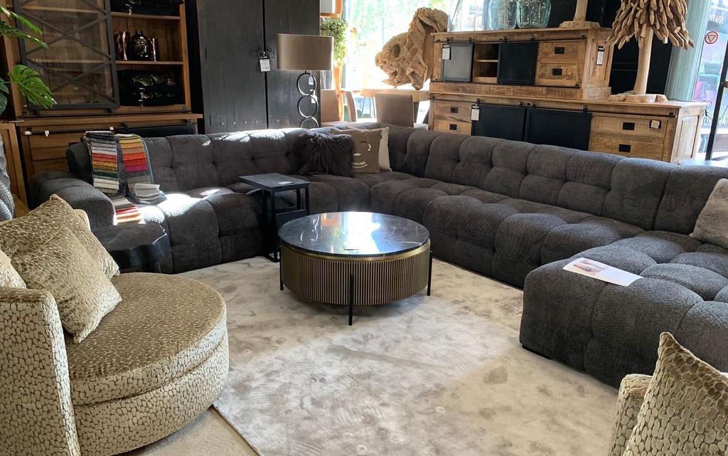 Lounge hoekbank Amsterdam in velours met diepe stiksels, Ophalen of Verzenden, Nieuw, Hoekbank, Leer