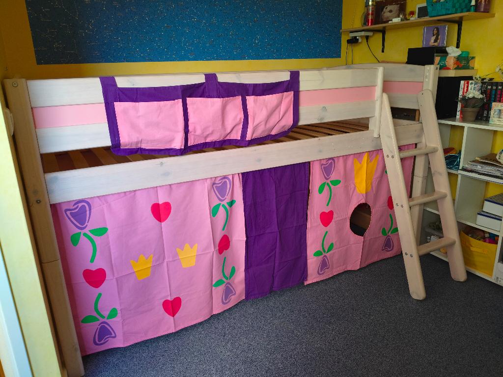 Sprookjesachtige mid/hoogslaper, Ophalen, 85 tot 100 cm, Gebruikt, Lattenbodem