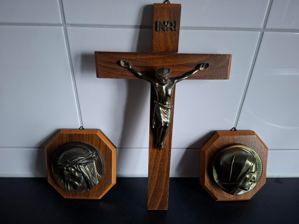 Jezus en Maria Wanddecoratie Kruis, Antiek en Kunst, Antiek | Religie, Ophalen of Verzenden