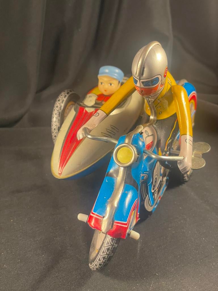 Blikken motorfiets met zijspan. Vintage., Antiek en Kunst, Antiek | Speelgoed, Ophalen of Verzenden