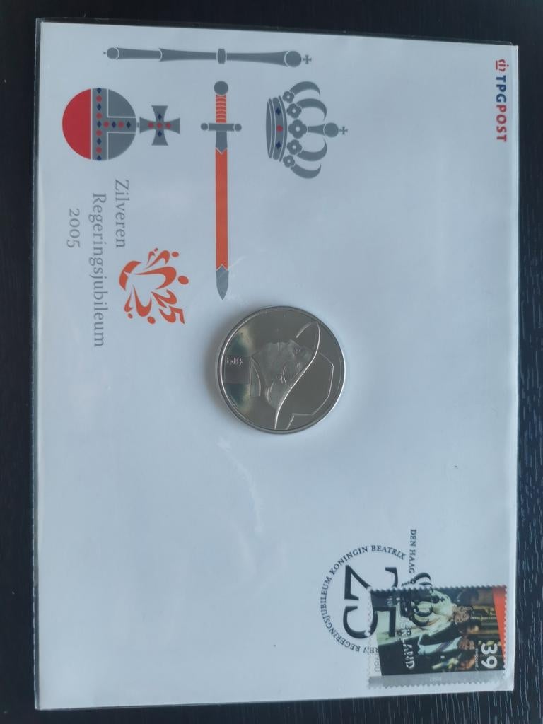Zilveren Regeringsjubileum Munt + Envelop, Postzegels en Munten, Munten | Nederland, Koningin Beatrix, Zilver, Euro's, Ophalen of Verzenden