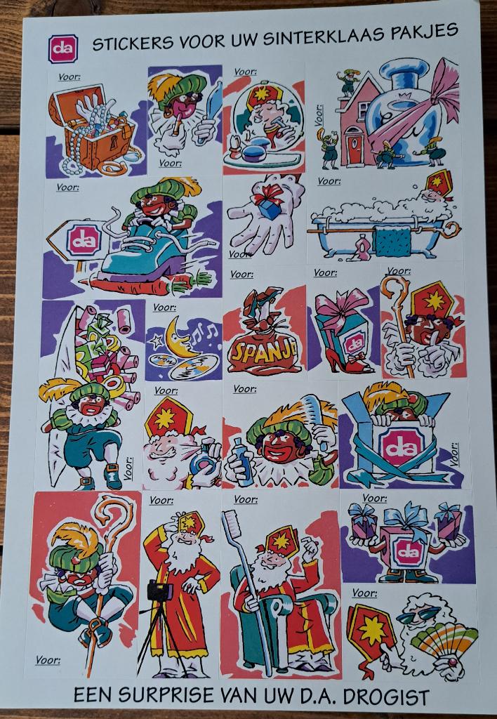 Retro vel Sinterklaas naamstickers (D.A. drogist), Ophalen of Verzenden