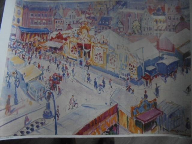 De Ploeg / Johan Dijkstra - Kermis in Groningen reproductie, Ophalen of Verzenden