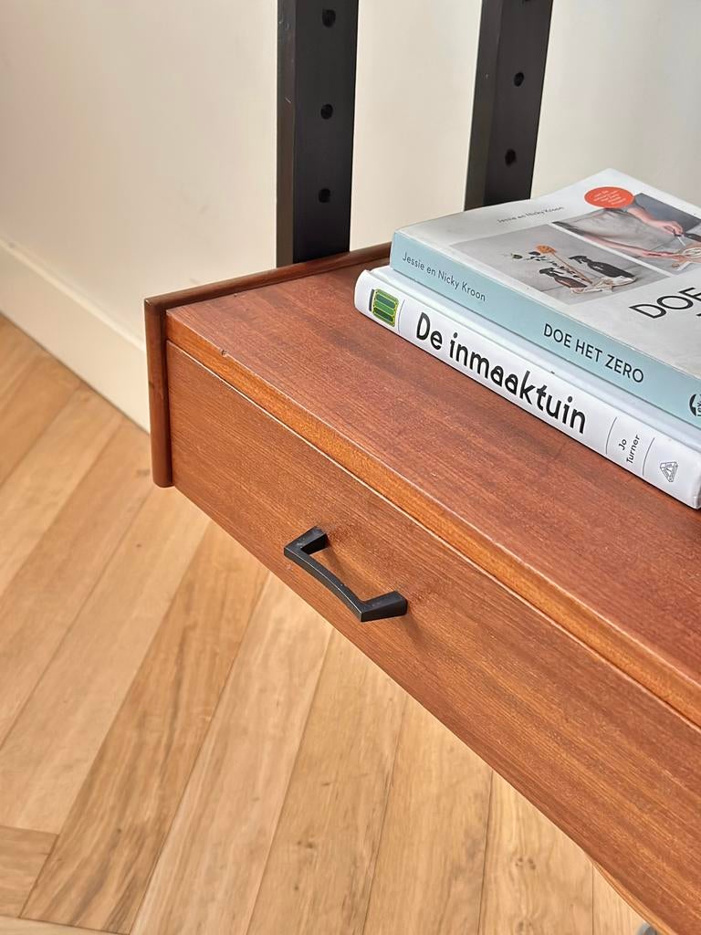 Vintage wandrek Simpla lux met lade teak hout jaren 50/60, Ophalen, Met plank(en), Gebruikt, Teakhout