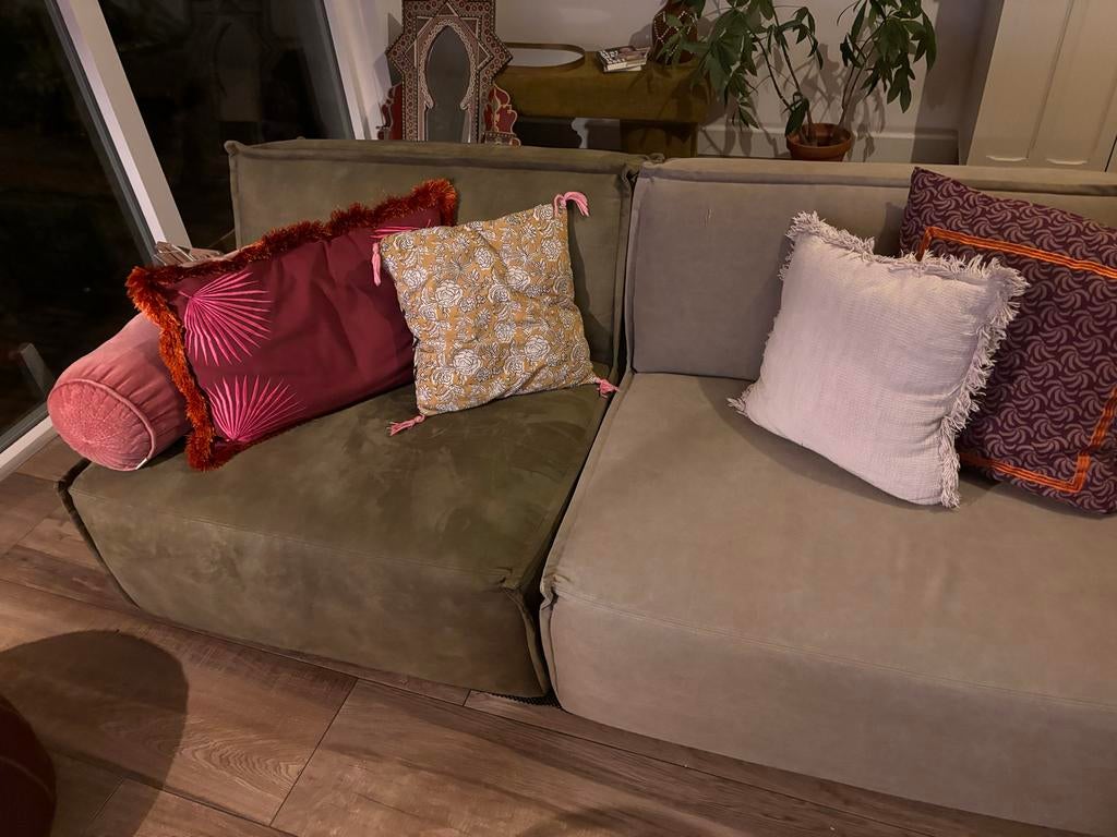 Modulaire bank 1zits - Groen & Taupe, Ophalen, Tweepersoons, 75 tot 100 cm, Zo goed als nieuw