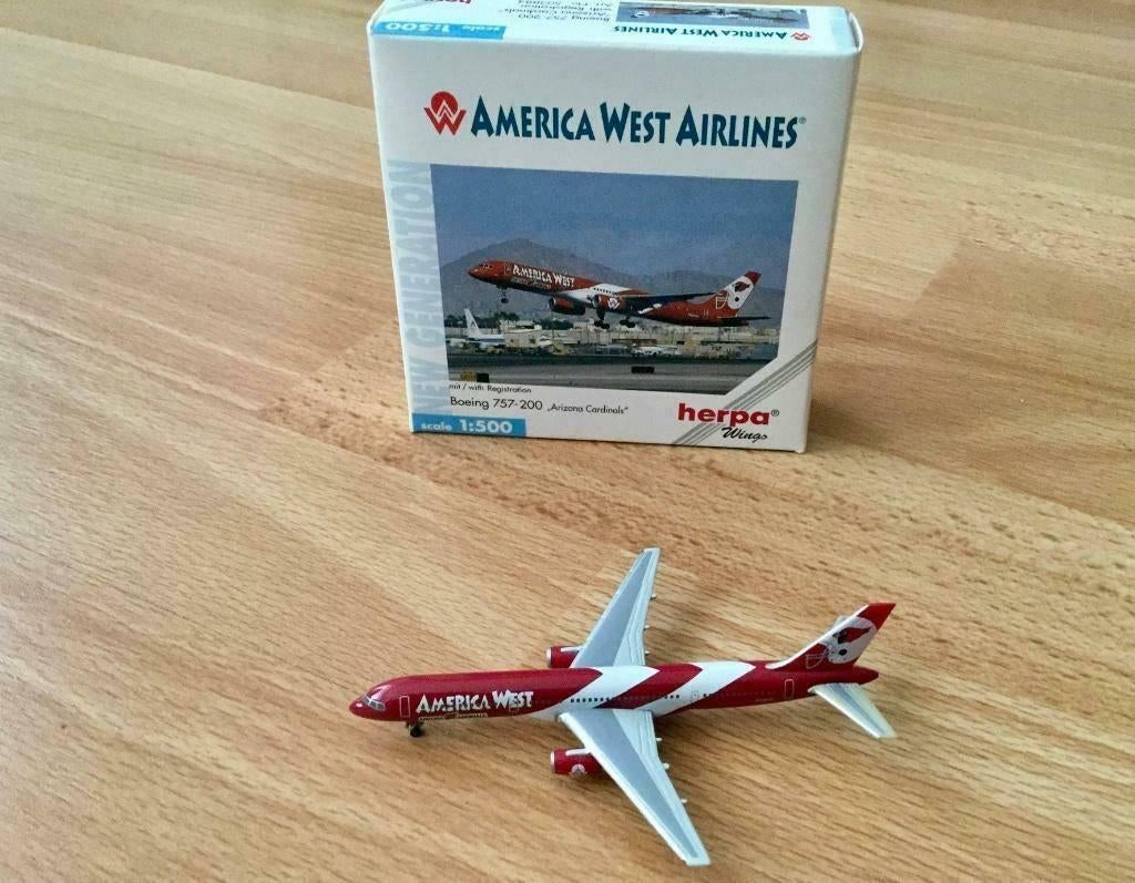 Herpa 1:500 America West Airlines Boeing B757-200 reg.N905AW, Ophalen of Verzenden, Zo goed als nieuw, Schaalmodel