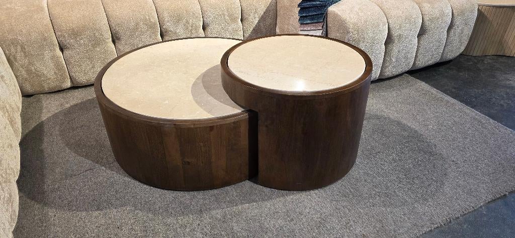 Salontafel set Rond mangobruin & Marmer Showmodel KORTING!, Ophalen, Overige materialen, 100 tot 150 cm, Bornsestraat 31
