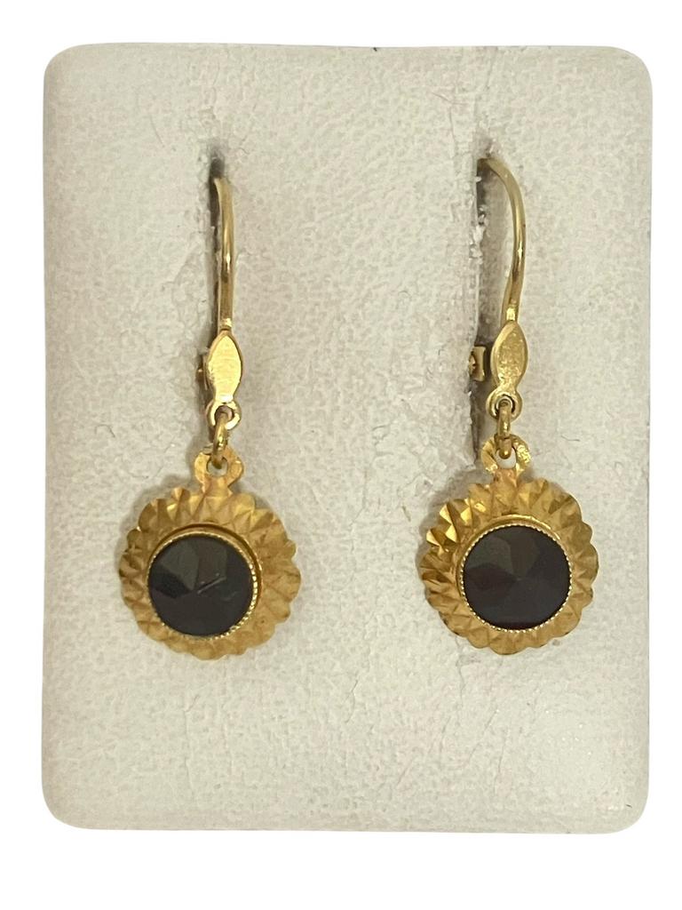 Vintage gouden oorhangers met granaat., Sieraden, Tassen en Uiterlijk, Antieke sieraden, Oorbellen, Goud, Met edelsteen, Verzenden