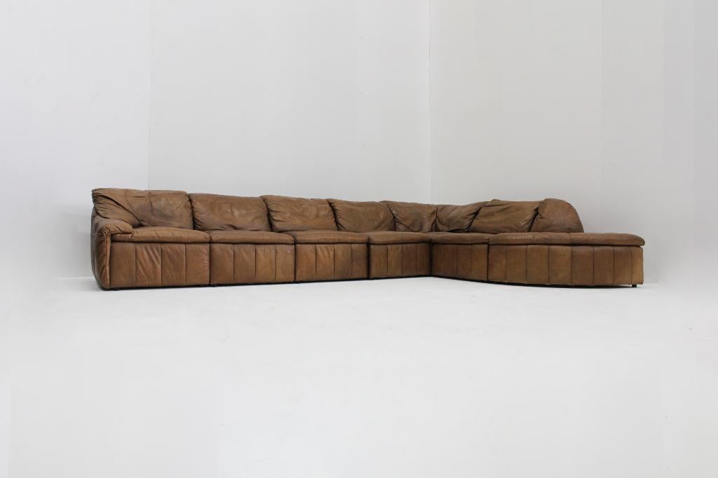 Vintage bruin leren modulaire Sofa Laauser  XL, Ophalen, Hoekbank, 300 cm of meer, Leer