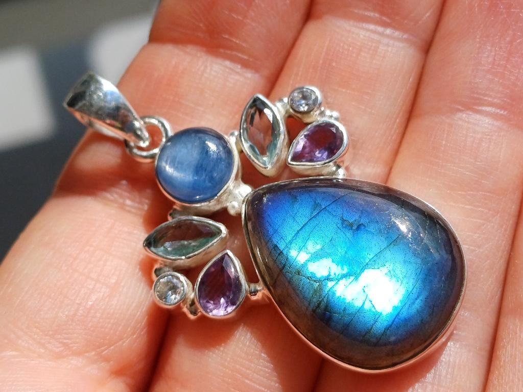 Vanoli 925 zilver kettinghanger labradoriet kyaniet topaas, Vanoli, Overige kleuren, Amsterdam, Nieuw