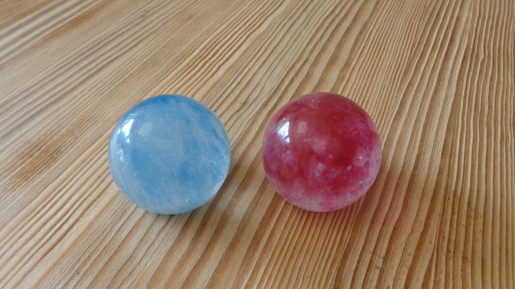 Vintage glazen bol, blauw en roze, platte onderkant, Antiek en Kunst, Ophalen of Verzenden
