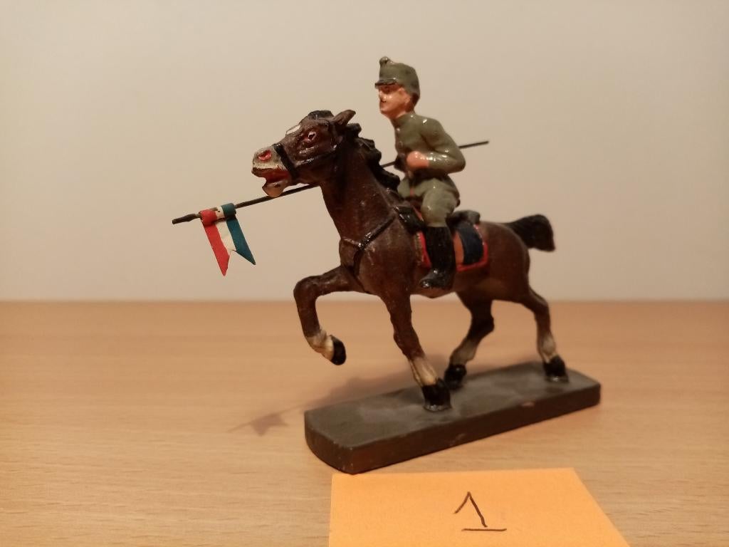 Elastolin, man te paard (1) oud, (bijna 100 jaar oud) 60mm, Verzamelen, Poppetjes en Figuurtjes, Ophalen of Verzenden, Zo goed als nieuw