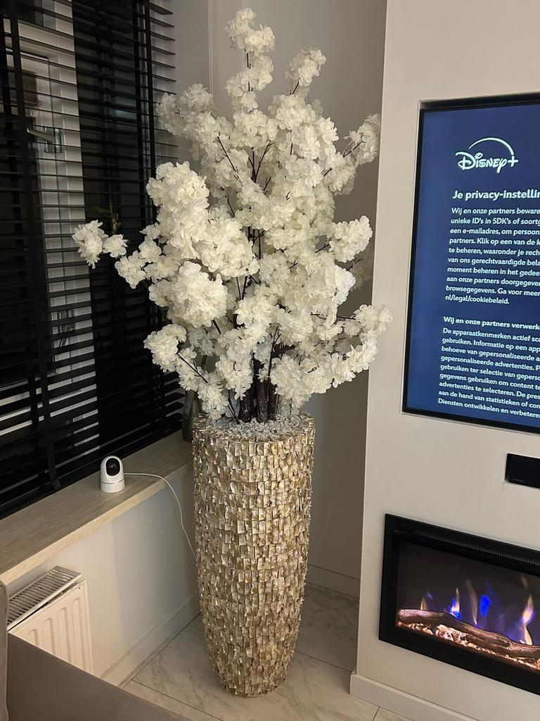 Schelpenvazen met bloesemboom, Huis en Inrichting, Woonaccessoires | Vazen, Ophalen of Verzenden, Zo goed als nieuw