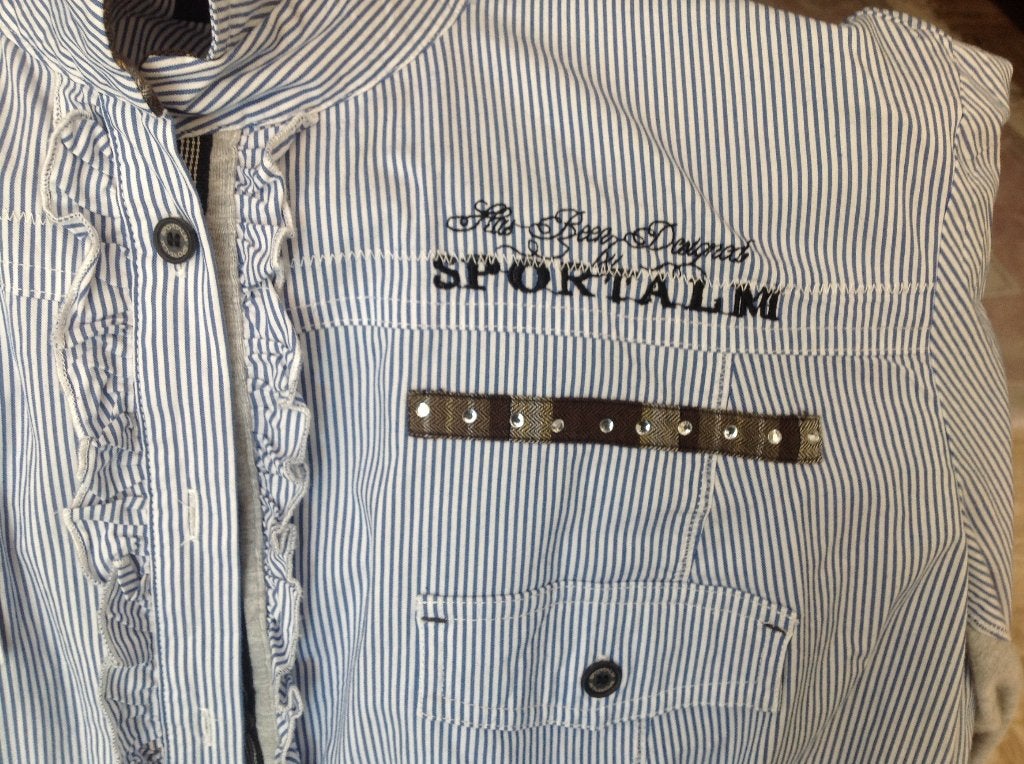 Sportalm stretch blouse lichtblauw streepje maat 44, Ophalen, Blauw, Maat 42/44 (L), Sportalm