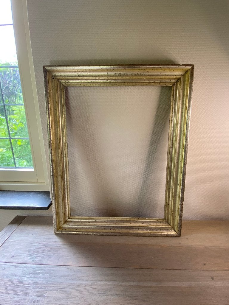 Antieke handvergulde lijst (56x70 cm) Bladgoud/zilver (1900), Ophalen, Gebruikt, Schilderijlijst, 56 cm