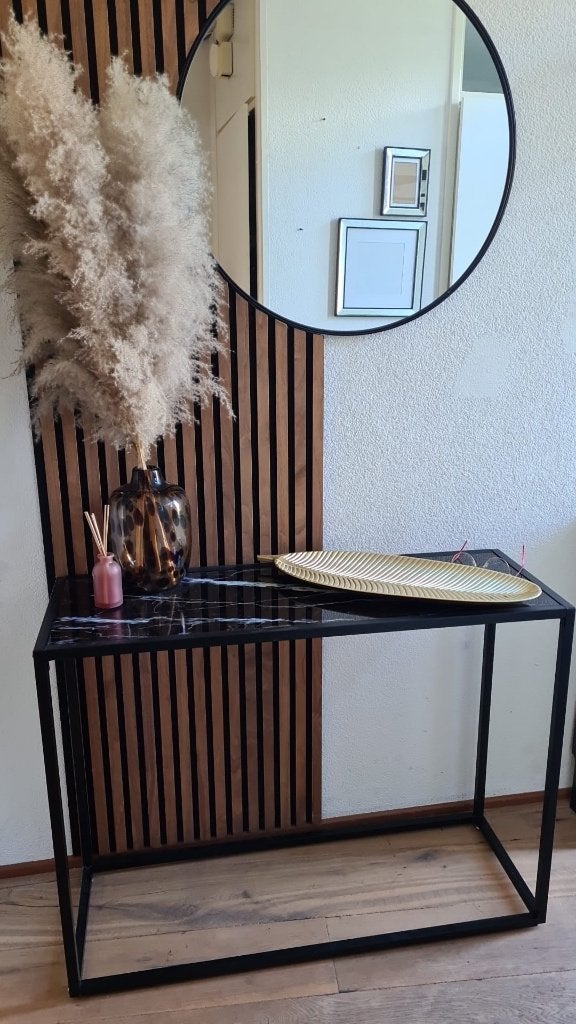 sidetable, glazen blad eventueel met wandpaneel en spiegel, Ophalen, Rechthoekig, Minder dan 100 cm