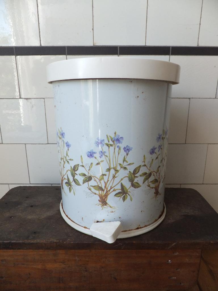 vintage pedaalemmer prullenbak wild flower brocant Rossignol, Ophalen of Verzenden, Zo goed als nieuw, Metaal, Minder dan 50 cm