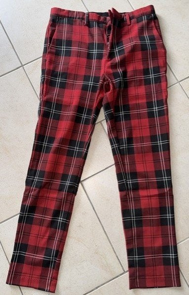 Zara geruite broek rood/zwart - Maat 36 (S), Kleding | Dames, Ophalen of Verzenden, Zo goed als nieuw, Maat 36 (S), Lang