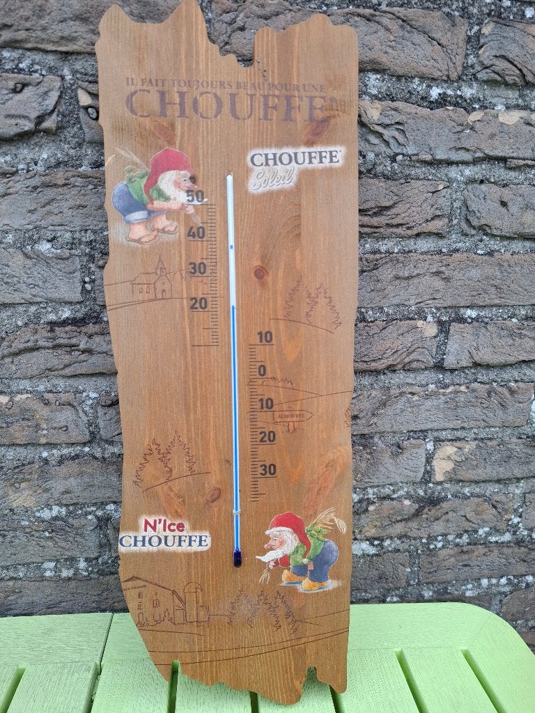 Thermometer la chouffe - houten reclamebord, Verzamelen, Biermerken, Ophalen of Verzenden, Nieuw, Reclamebord, Plaat of Schild