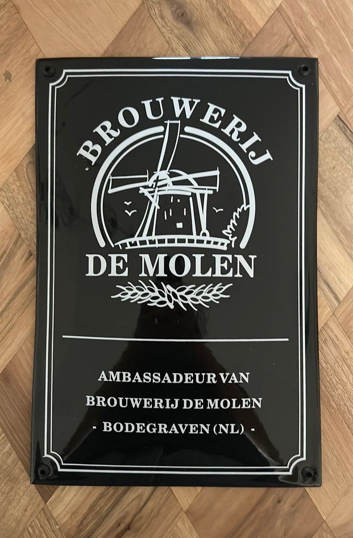 Emaille bord Brouwerij de Molen Bodegraven ambassadeur, Verzamelen, Ophalen of Verzenden, Zo goed als nieuw, Reclamebord, Plaat of Schild