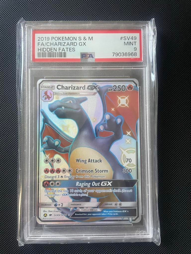 Charizard GX SV49/SV94 Hidden Fates PSA 9 MINT Pokémon, Ophalen of Verzenden, Zo goed als nieuw, Losse kaart, Foil