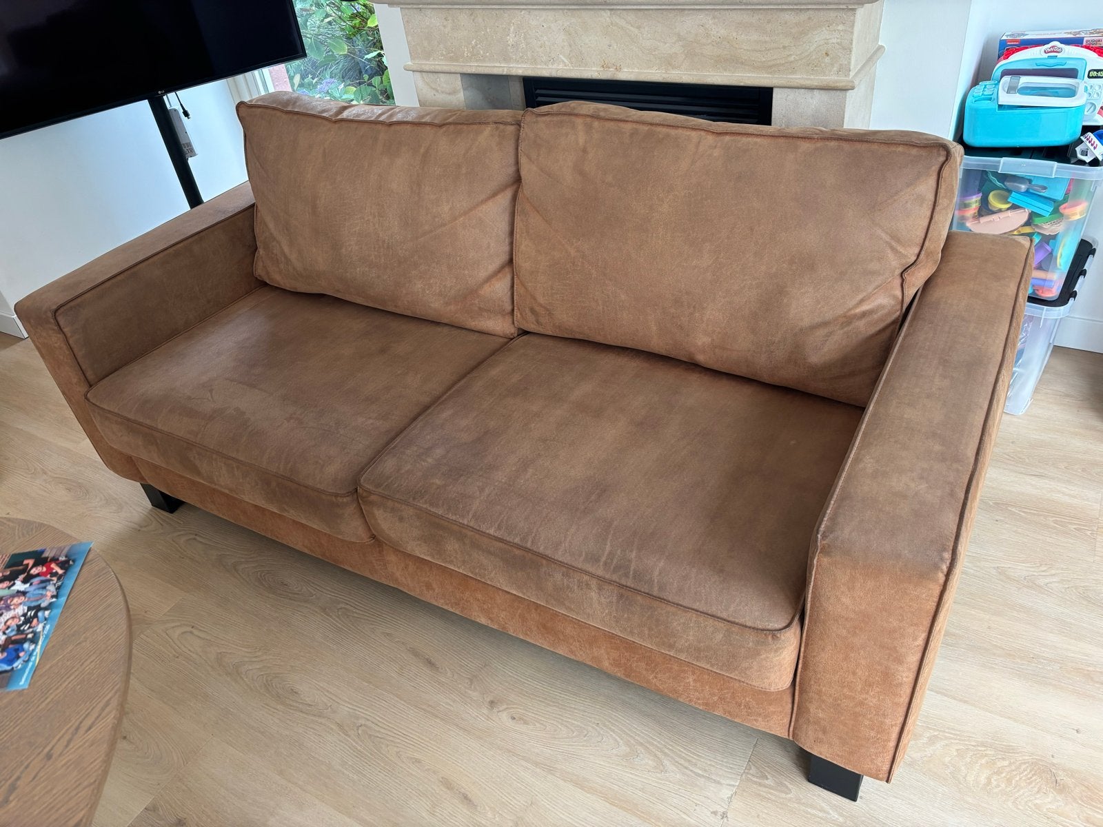 Comfortabele tweepersoonsbank - Bruin, Ophalen, Gebruikt, 150 tot 200 cm, Tweepersoons