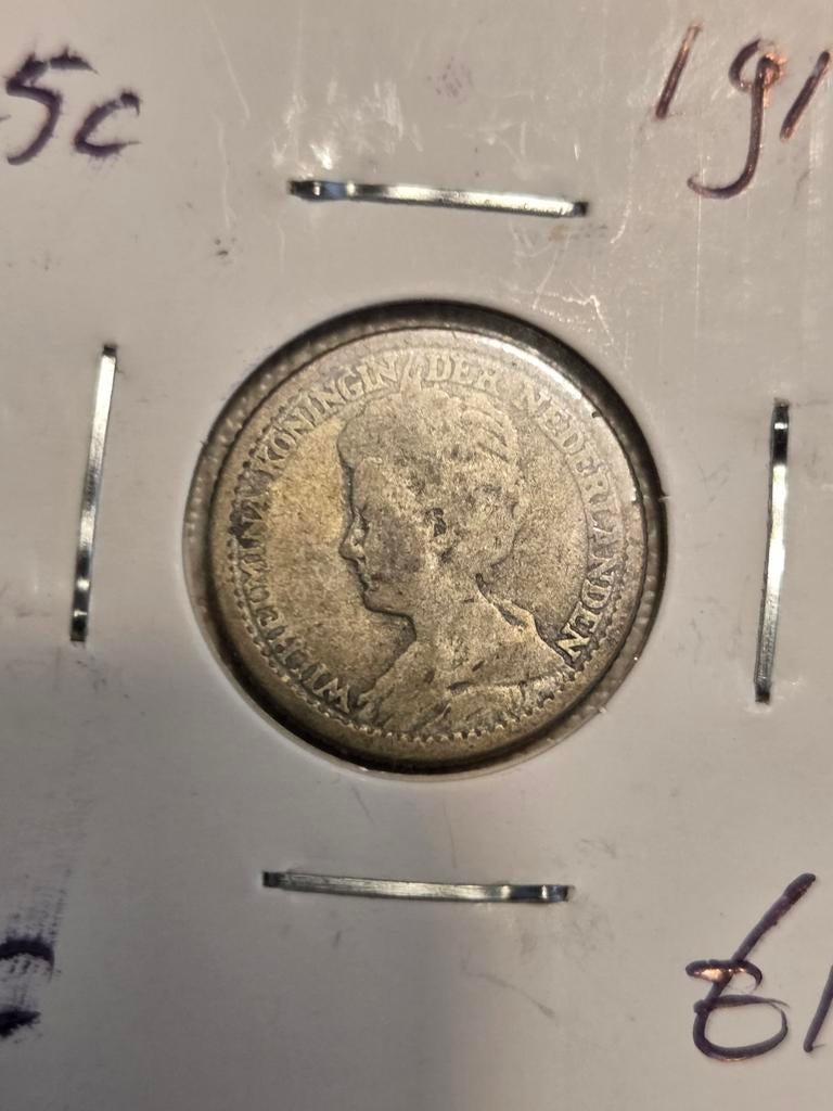 Kwartje Koningin Wilhelmina 1914, Zilver, 25 cent, Ophalen of Verzenden, Koningin Wilhelmina