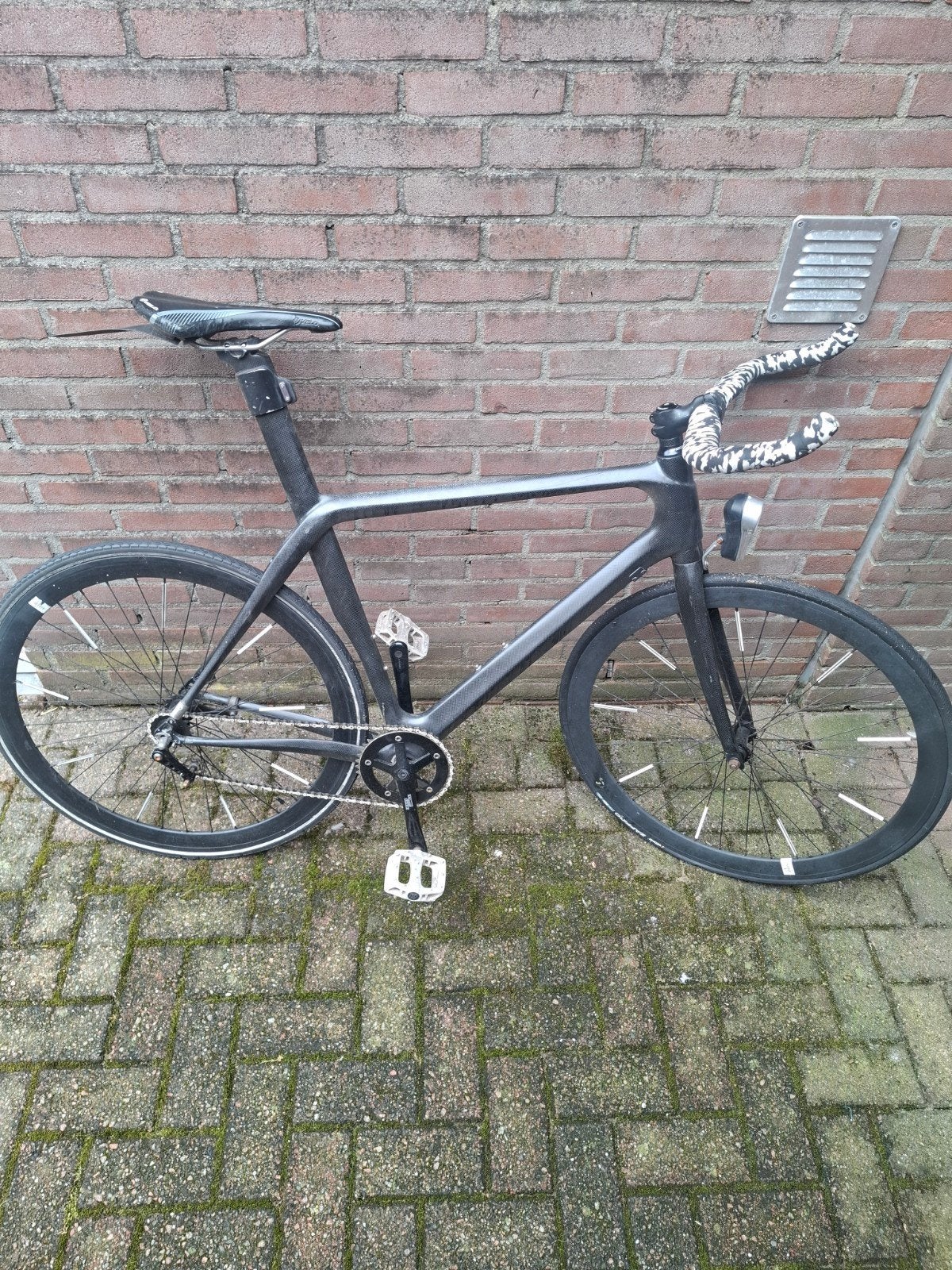 Zelfbouw Carbon Fixed Gear Fiets (Fixie), Minder dan 10 versnellingen, Gebruikt, Carbon, Ophalen