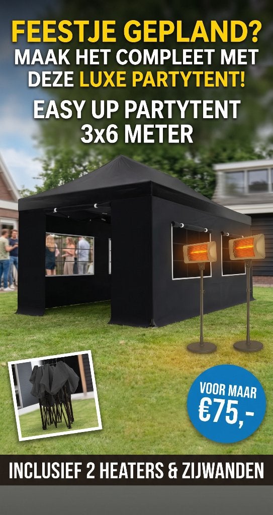 Luxe easy up Partytent 6x3 meter + 2 Heaters €75, Ophalen, Partygalaxyshop@hotmail.com, Partygalaxyshop, Opvouwbaar