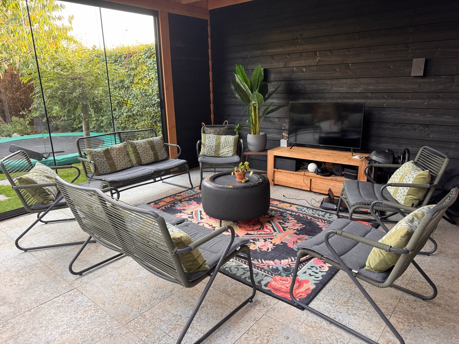 Complete loungeset met 2-zitsbank en 4 stoelen, Ophalen, Gebruikt, Loungeset, Bank