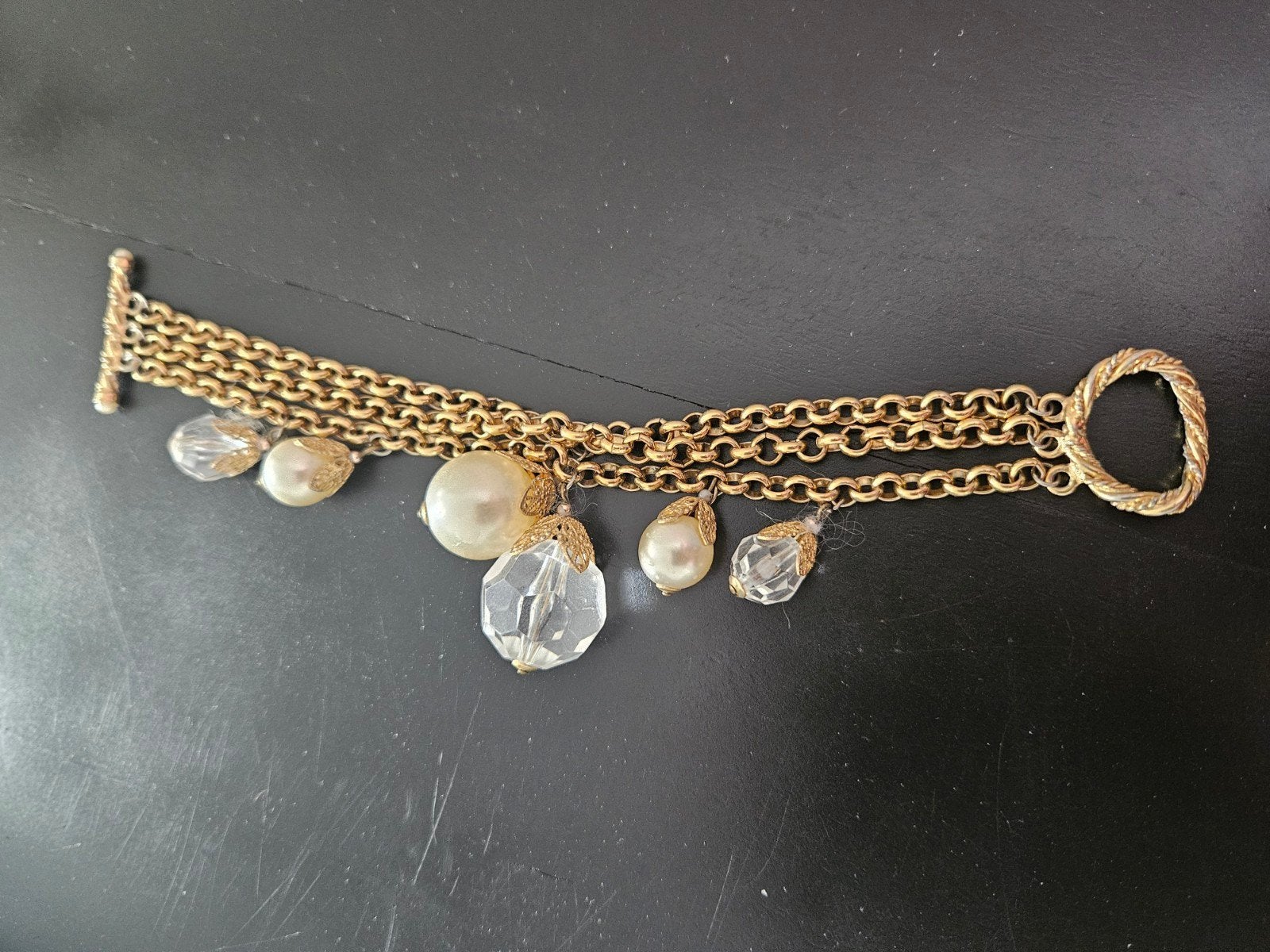 Vintage armband goud met parels, Overige materialen, Ophalen of Verzenden, Zo goed als nieuw, Met bedels of kralen