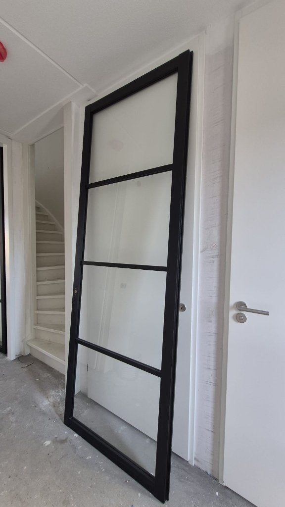 Moderne plafondhoge binnendeur zwart met glas, Doe-het-zelf en Verbouw, Ophalen, 80 tot 100 cm, 215 cm of meer, Binnendeur