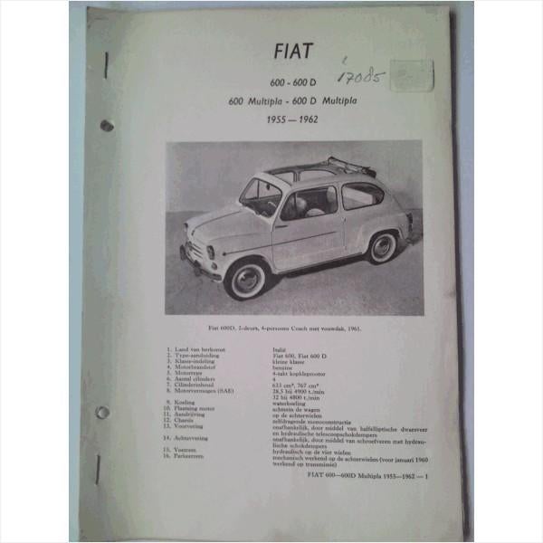 Fiat 600 600 D Multipla Vraagbaak losbladig 1955-1962 #2 Ned, Ophalen of Verzenden, Gelezen, Overige merken
