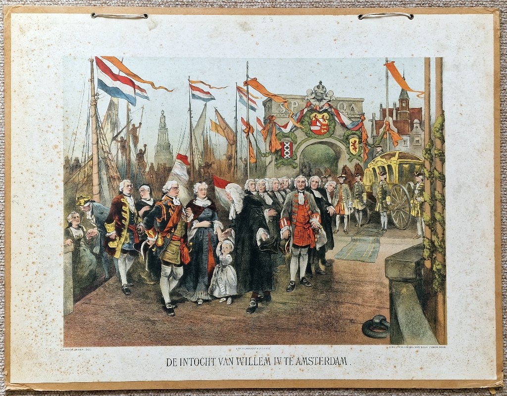 De intocht van Willem IV te Amsterdam / Ch. Rochussen, Antiek en Kunst, Antiek | Schoolplaten, Ophalen, Geschiedenis
