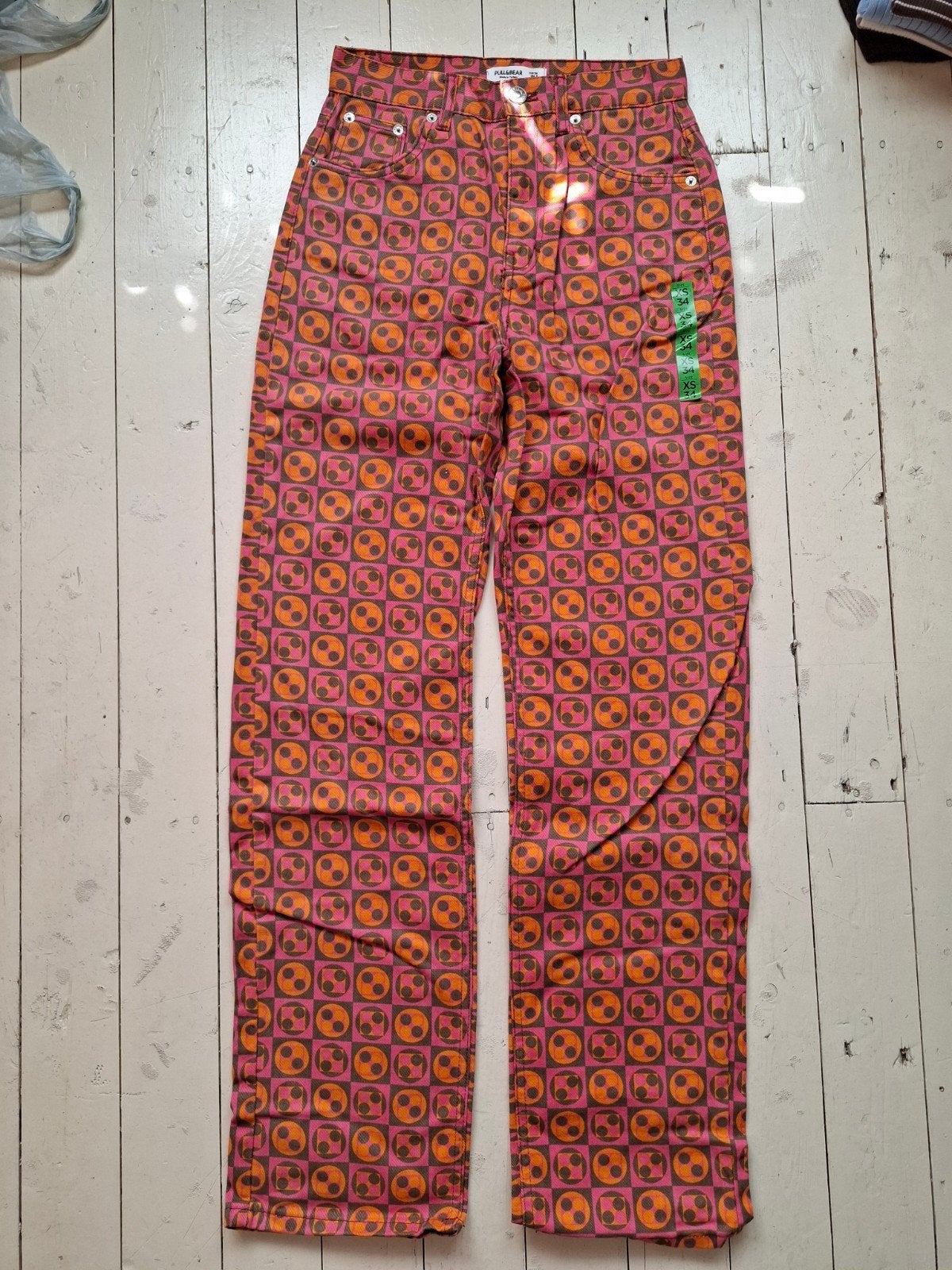 Pull&Bear Jeans Maat 34 met Leuke Kleuren en Tekens, Nieuw, Maat 34 (XS) of kleiner, Lang, Meerkleurig