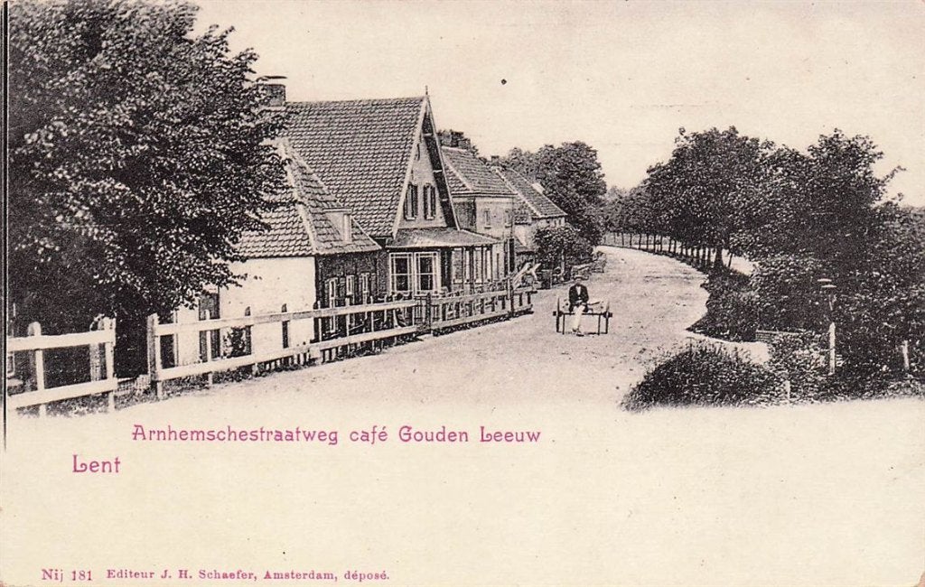 702-340-023 Lent Arnhemschestraatweg Cafe Gouden Leeuw, Verzamelen, Ansichtkaarten | Nederland, Verzenden, Voor 1920, Gelderland