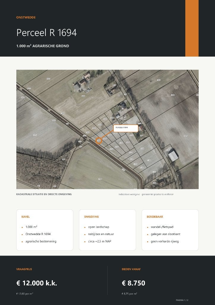 1000m2 agrarische grond - beleggingsobject, Ophalen, Tot 1 ha, Cultuurgrond