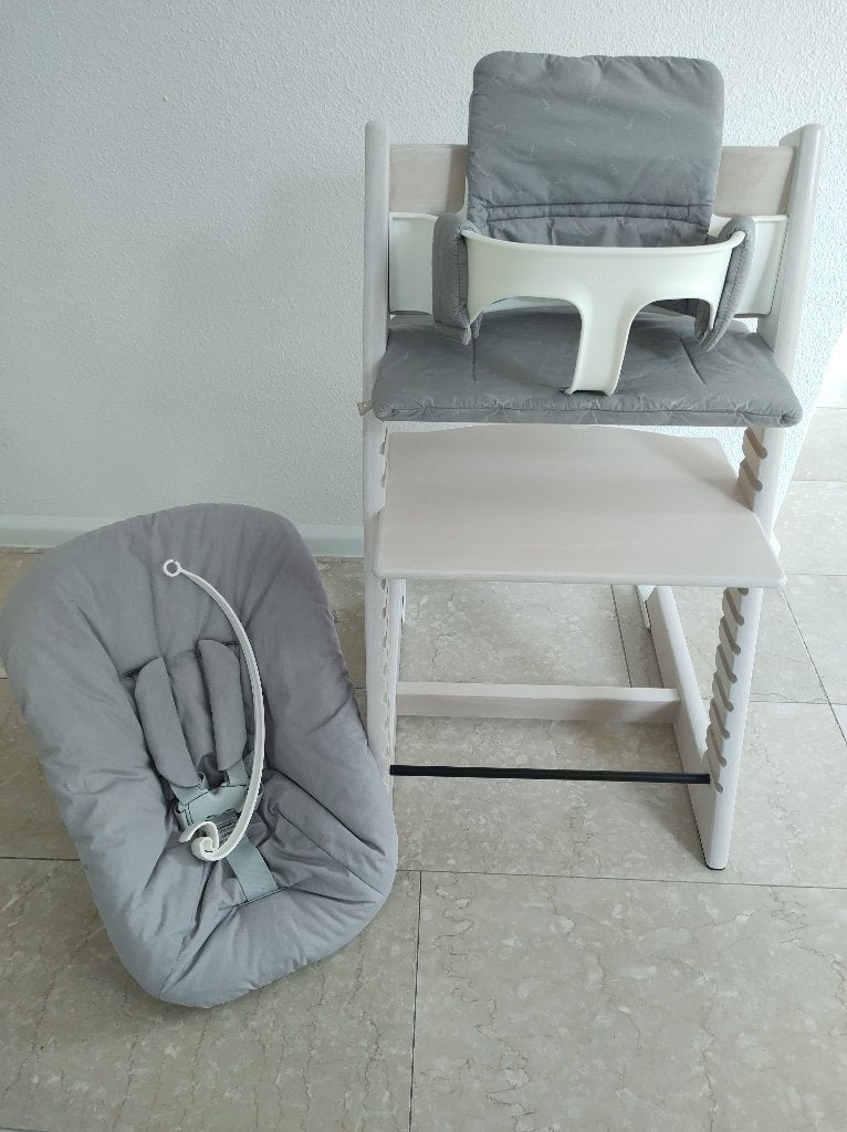 Stokke Tripp Trapp white wash zgan met accessoires., Kinderen en Baby's, Kinderstoelen, Ophalen, Zo goed als nieuw, Meegroeistoel