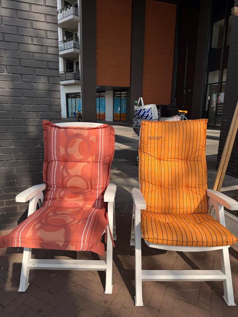 2 Tuinstoelen met verstelbare rugleuning, Ophalen of Verzenden, Gebruikt, Kunststof, Verstelbaar