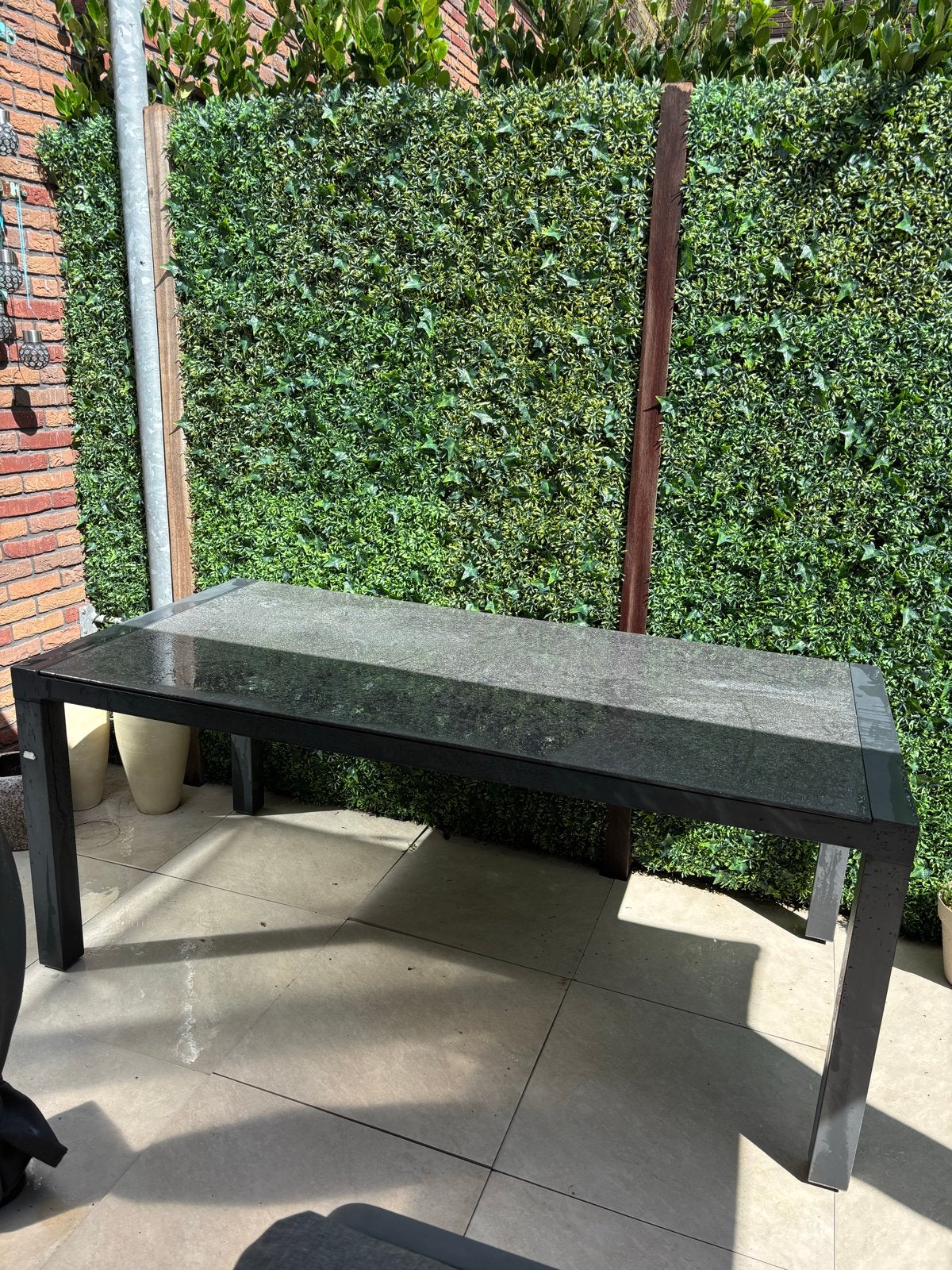 Moderne tuintafel met granieten blad, Tuin en Terras, Ophalen, Gebruikt, Rechthoekig, Metaal