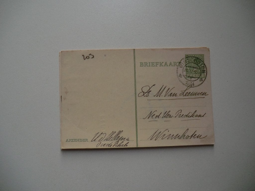 Winschoten,van Leeuwen,Predikant,Oude Pekela,1934, Verzamelen, Ophalen of Verzenden, 1920 tot 1940, Gelopen, Groningen
